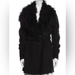 Theory black Black Spanish lamb curly Shearling Coat